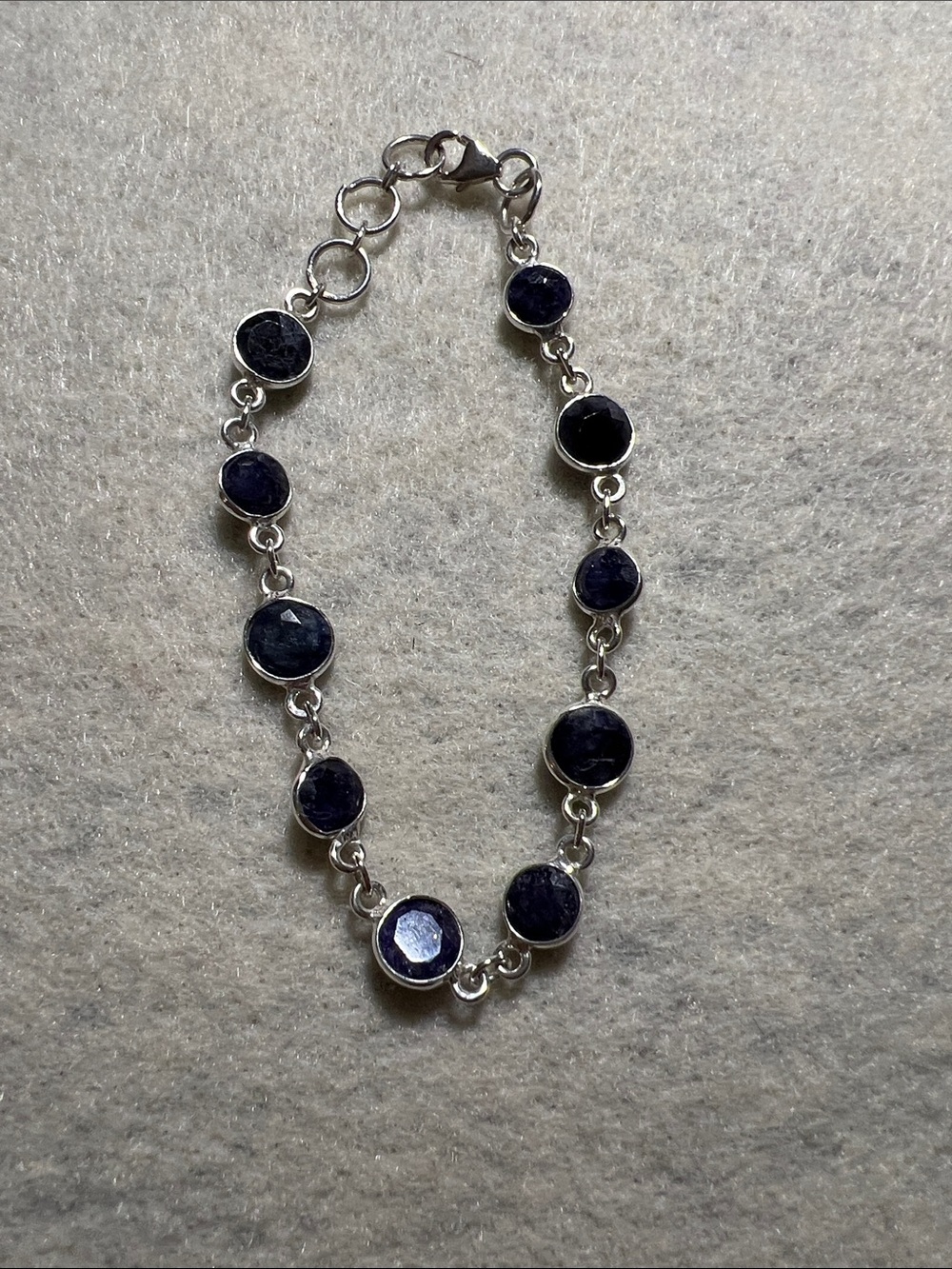925 Sterling Silver Bracelet with Dark Blue Sapphire Accents
